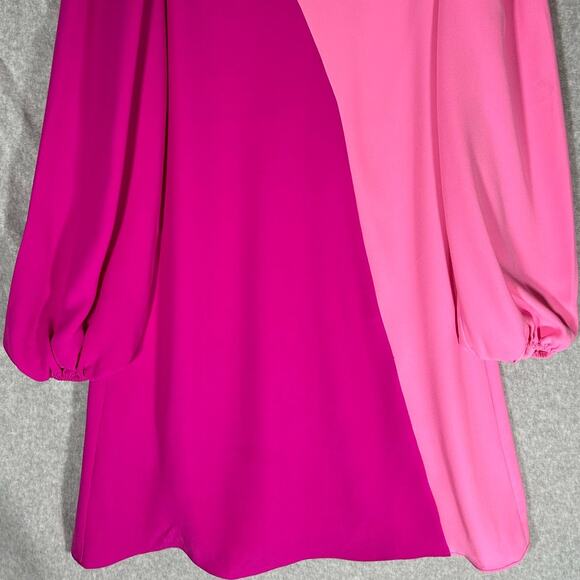 Trina Turk Echo Shift Dress Sz S Pink Colorblock Crepe Balloon Sleeve Recycled - Picture 10 of 13